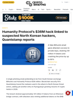 Humanity Protocol's $36M hack linked to suspected North Korean hackers, Quantstamp reports
