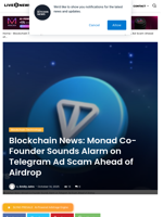Blockchain News: Monad Co-Founder Sounds Alarm on Telegram Ad Scam Ahead of Airdrop | Live Bitcoin News