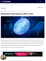 Ethereum Fees Drop to 2017 Lows