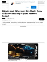 Bitcoin and Ethereum On-Chain Data Validates Healthy Crypto Market: Report - U.Today