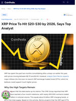 XRP Price To Hit $20-$30 by 2026, Says Top Analyst
