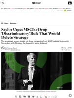 Saylor Urges MSCI to Drop 'Discriminatory' Rule That Would Delete Strategy - Decrypt