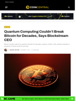 Quantum Computing Couldn’t Break Bitcoin for Decades, Says Blockstream CEO - CoinCentral