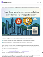 Hong Kong launches crypto consultation as worldwide reporting rules evolve - CoinJournal