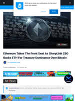 Ethereum Takes The Front Seat As SharpLink CEO Backs ETH For Treasury Dominance Over Bitcoin | Bitcoinist.com