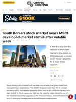 South Korea's stock market nears MSCI developed-market status after volatile week