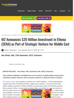 M2 Announces $20 Million Investment in Ethena ($ENA) as Part of Strategic Venture for Middle East