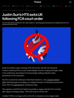 Justin Sun's HTX exits UK following FCA court order