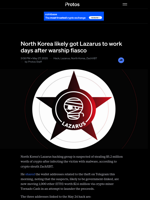 North Korea likely got Lazarus to work days after warship fiasco