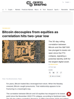 Bitcoin decouples from equities as correlation hits two-year low