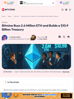 Bitmine’s Ethereum Treasury Tops $10.9B After Buying 2.6M ETH