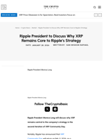 Ripple President to Discuss Why XRP Remains Core to Ripple’s Strategy