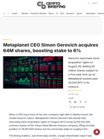 Metaplanet CEO Simon Gerovich acquires 64M shares, boosting stake to 6%