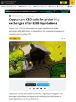 Crypto.com CEO Urges Probe After $20B Liquidations