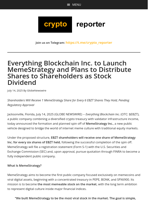 Everything Blockchain Inc. to Launch MemeStrategy and Plans to Distribute Shares to Shareholders as Stock Dividend