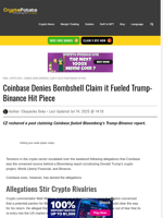 Coinbase Denies Bombshell Claim it Fueled Trump-Binance Hit Piece