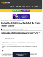 Another One: Dutch Firm Amdax to Roll Out Bitcoin Treasury Strategy