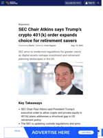 SEC Chair Atkins says Trump’s crypto 401(k) order expands choice for retirement savers