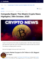 Coinpedia Digest: This Week’s Crypto News Highlights | 18th October, 2025