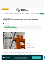 UAE becomes sixth-largest sovereign Bitcoin holder with $900M investment