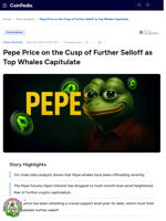 Pepe Price on the Cusp of Further Selloff as Top Whales Capitulate