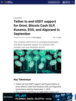 Tether to end USDT support for Omni, Bitcoin Cash SLP, Kusama, EOS, and Algorand in September