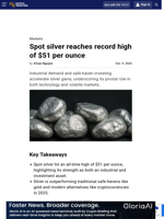 Spot silver reaches record high of $51 per ounce