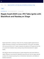 Ripple Swell 2025 Live: IPO Talks Ignite with BlackRock and Nasdaq on Stage
