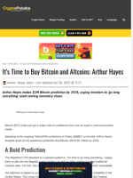 It's Time to Buy Bitcoin and Altcoins: Arthur Hayes