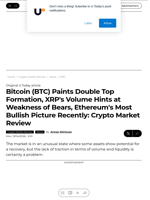 Bitcoin (BTC) Paints Double Top Formation, XRP's Volume Hints at Weakness of Bears, Ethereum's Most Bullish Picture Recently: Crypto Market Review - U.Today