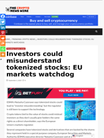 Investors could misunderstand tokenized stocks: EU markets watchdog - The Crypto News Wire