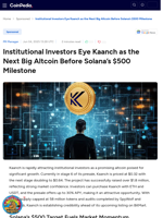 Institutional Investors Eye Kaanch as the Next Big Altcoin Before Solana’s $500 Milestone 