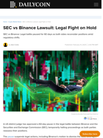 SEC vs Binance Lawsuit: Legal Fight on Hold - DailyCoin