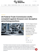 US Federal Trade Commission drafts complaint against Amazon over deceptive advertising practices