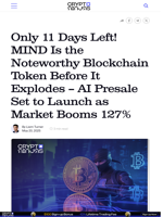 Only 11 Days Left! MIND Is the Noteworthy Blockchain Token Before It Explodes — AI Presale Set to Launch as Market Booms 127%