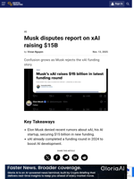 Musk disputes report on xAI raising $15B