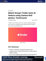 Match Group's Tinder tests AI feature using Camera Roll photos: TechCrunch