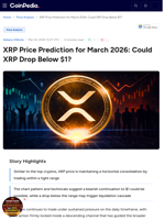 XRP Price Prediction for March 2026: Could XRP Drop Below $1?