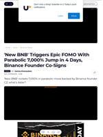 'New BNB' Triggers Epic FOMO With Parabolic 7,000% Jump in 4 Days, Binance Founder Co-Signs - U.Today