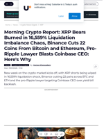 Morning Crypto Report: XRP Bears Burned in 16,559% Liquidation Imbalance Chaos, Binance Cuts 22 Coins From Bitcoin and Ethereum, Pro-Ripple Lawyer Blasts Coinbase CEO: Here's Why - U.Today