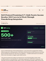 DeFi Protocol Promising 0.7% Daily Passive Income Reaches 500 Users in 1st Week Through PancakeSwap Integration - AMBCrypto