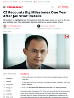 CZ Recounts Big Milestones One Year After Jail Stint: Details - Coinspeaker