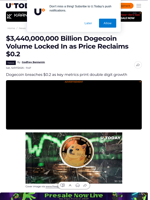 $3,440,000,000 Billion Dogecoin Volume Locked In as Price Reclaims $0.2