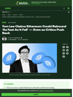 Ethereum Price Rebound Incoming? Tom Lee Claims Ethereum Could Rise ‘As Fast As It Fell’ as Critics Push Back | CCN.com