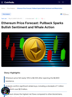 Ethereum Price Forecast: Pullback Sparks Bullish Sentiment and Whale Action