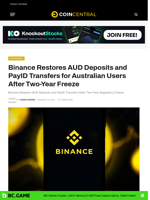 Binance Restores AUD Deposits and PayID Transfers for Australian Users After Two-Year Freeze