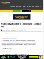 Whale.io Says Goodbye to Telegram and Focuses on Web