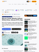 Bitcoin Holds Weekly Inflows While Ether, Altcoin ETFs Slip – Markets and Prices Bitcoin News