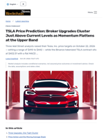 TSLA Price Prediction: Broker Upgrades Cluster Just Above Current Levels as Momentum Flattens at the Upper Band - Blockchain.News