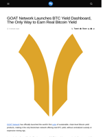 GOAT Network Launches BTC Yield Dashboard, The Only Way to Earn Real Bitcoin Yield - Visionary Financial